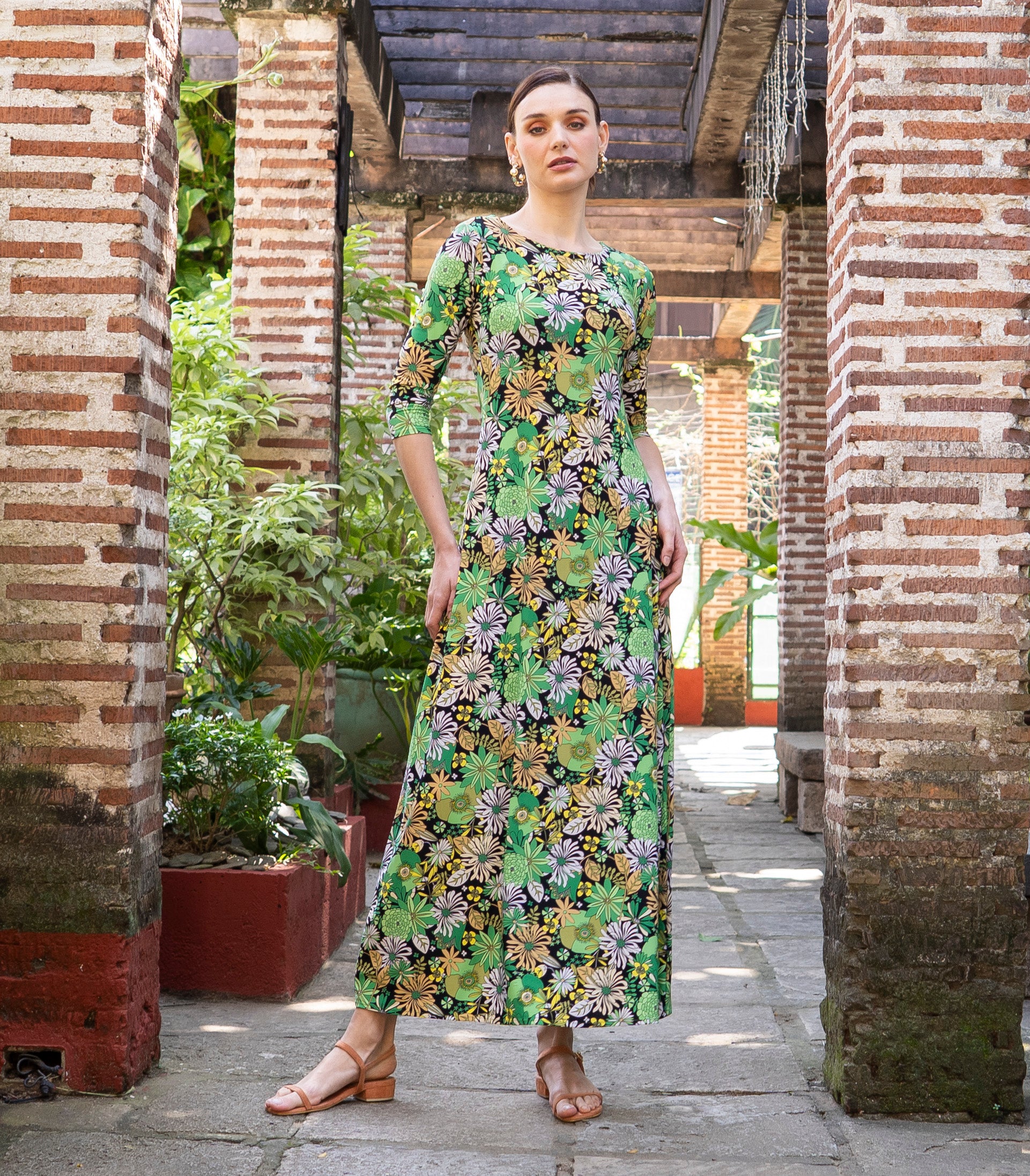 Florence Fling Sky Gown (Green Floral)