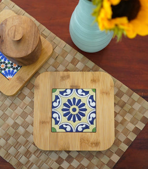 Aziza  Wood and Ceramic Trivet - Square - 9 designs