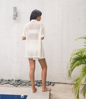 Hannia Eyelet Polo and Shorts Cover-Up (Dove)