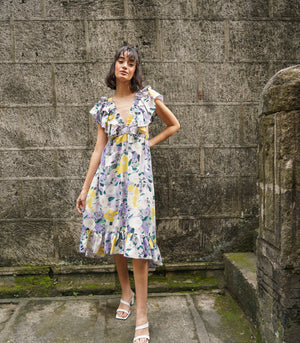 Marana Tha Tayla Ruffle Cutout Dress (Painterly Florals)