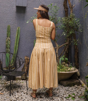 Mahdia Crop Top and Skirt Set (Apricot Stripes)