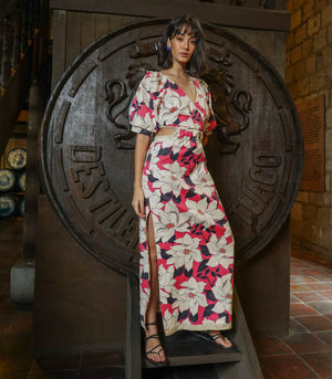 Ugento Linen Cutout Dress (Floral)