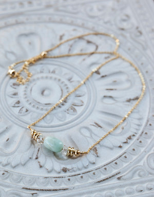 Perfectly Me Beaded Necklace with Amazonite Barrel and Clear Quartz (for women) PERF-AW1