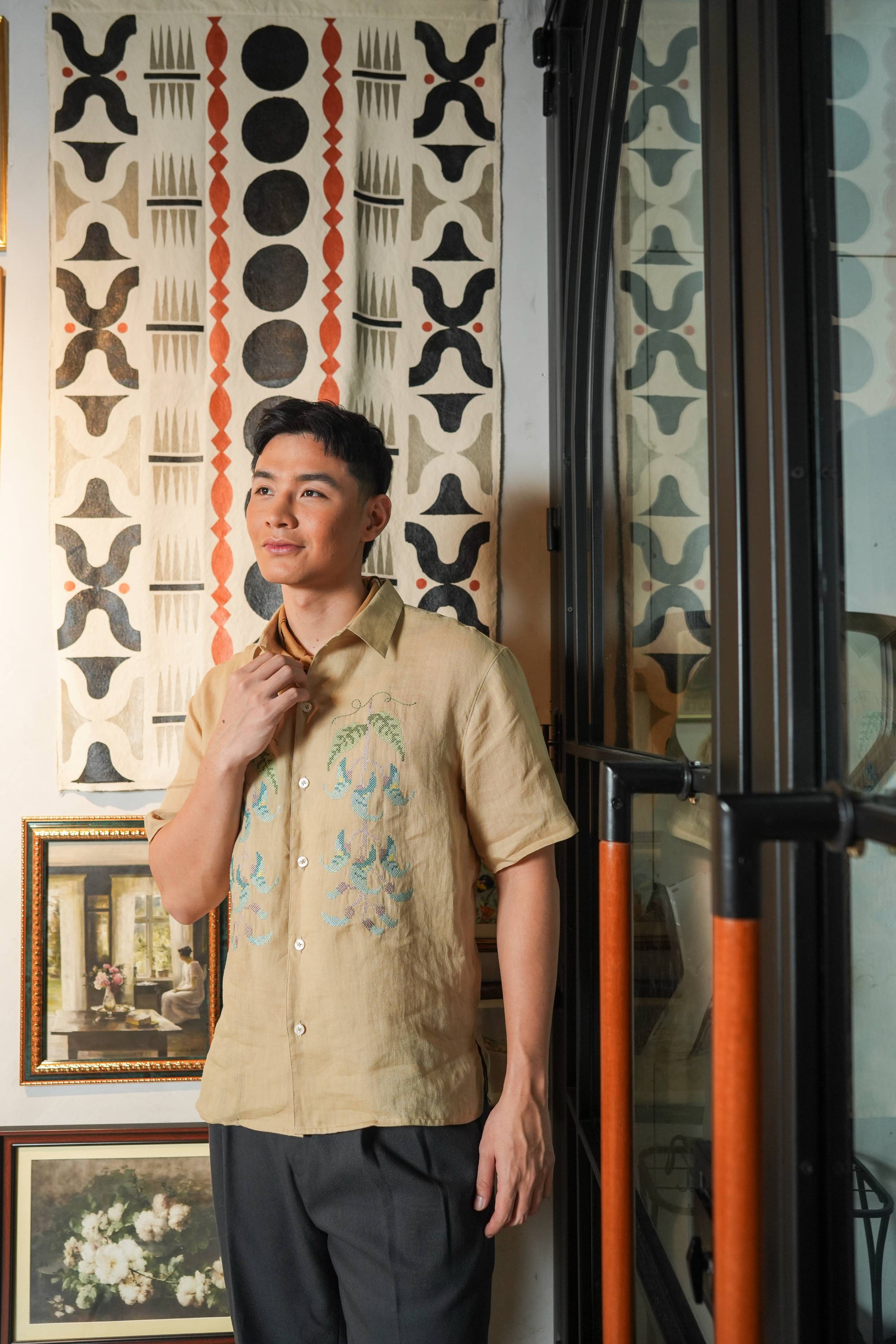 Caitian Embroidered Men's Shirt - Tayabak (Khaki)