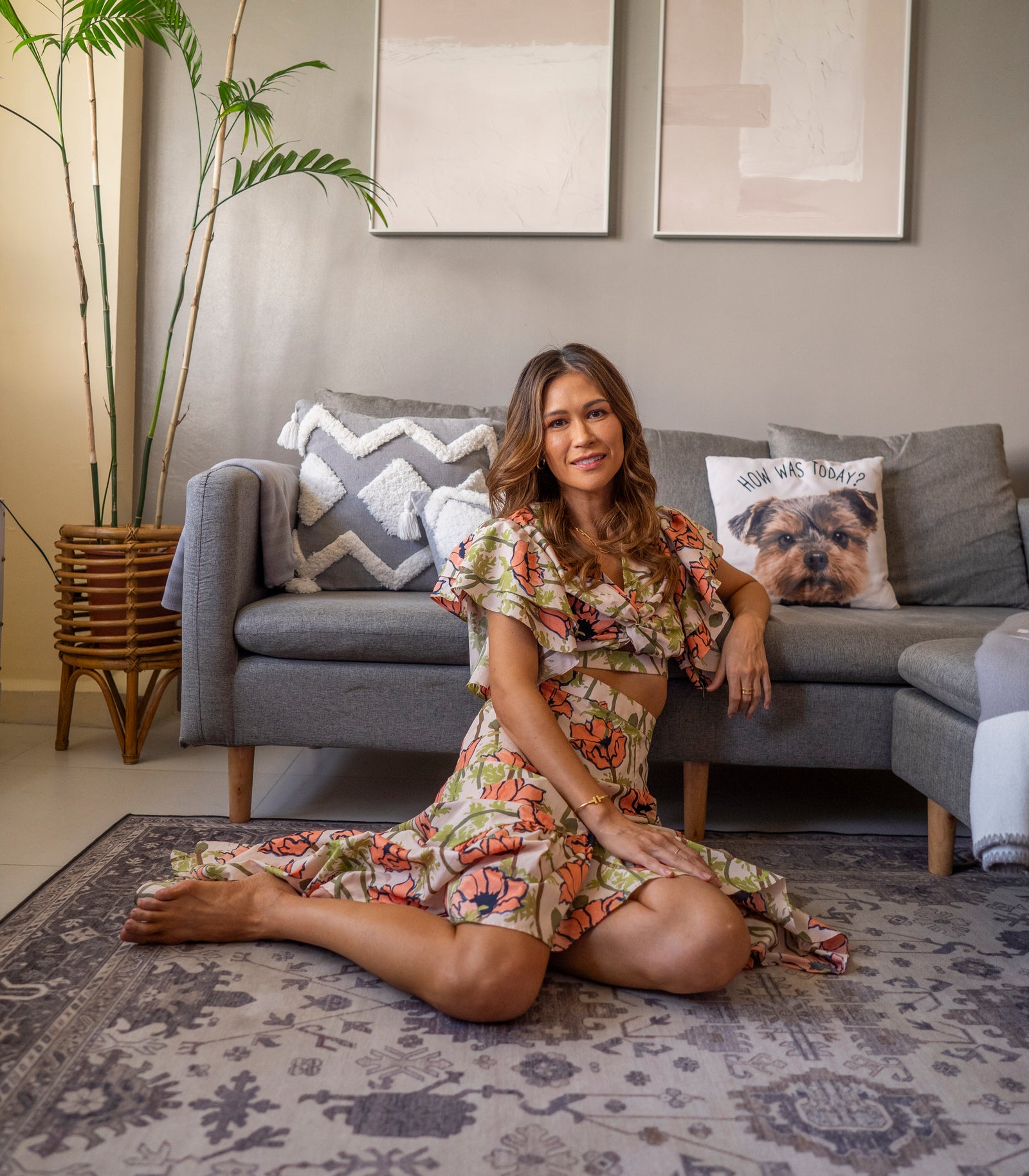 Maroshi Flounce Sleeve Top and Skirt Set (Garden Print)