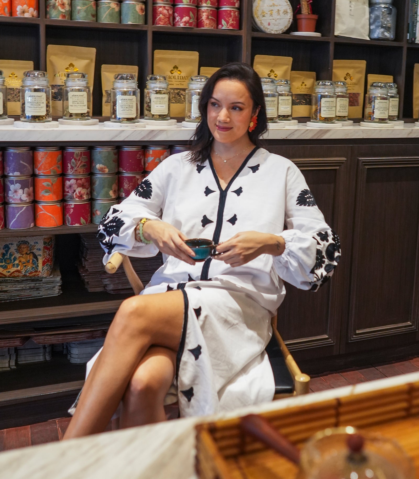 Monterosso Linen Embroidered Midi Dress  -  White