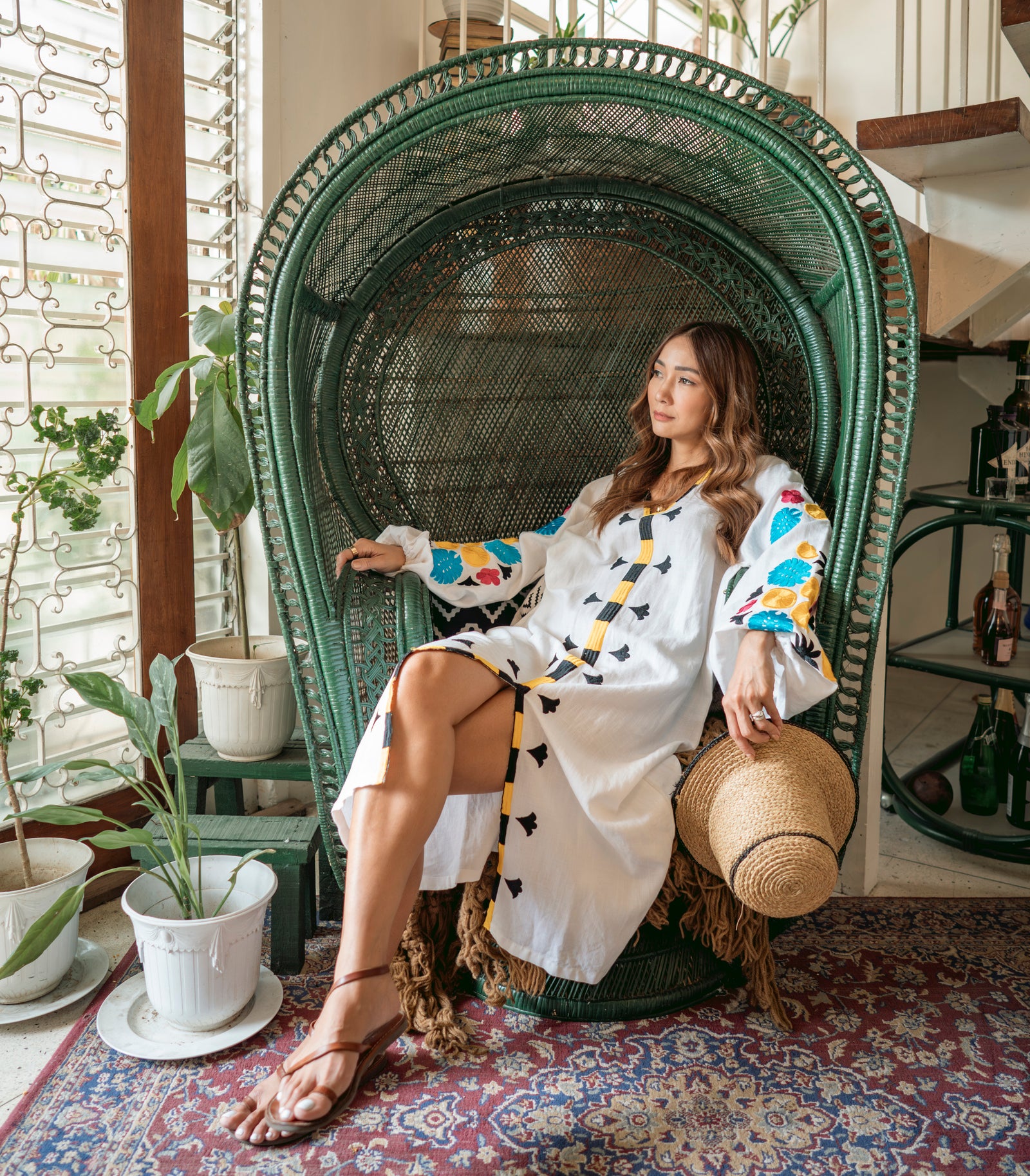 Monterosso Linen Embroidered Midi Dress Yellow