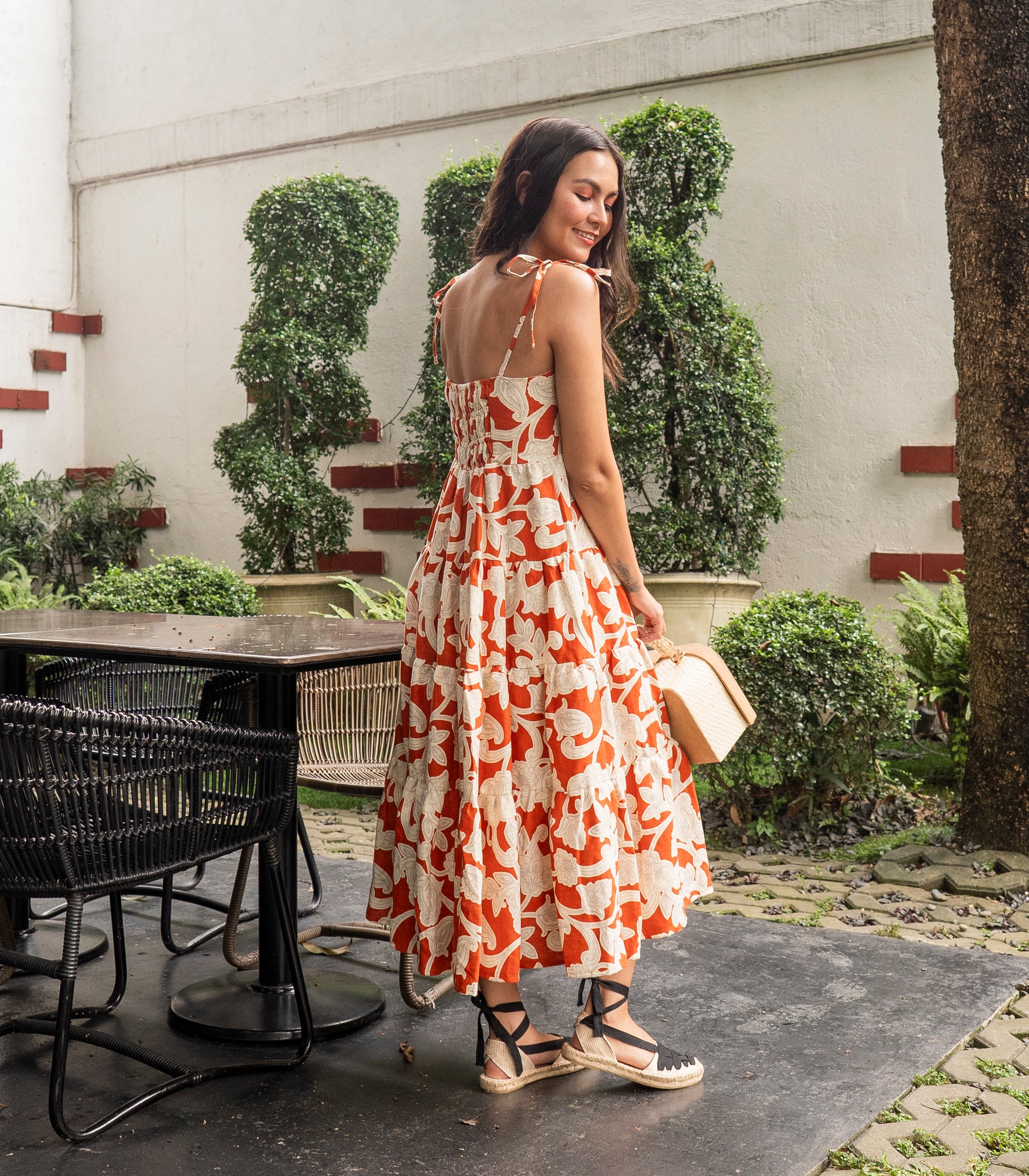 Merida Ribbon Tie Strap Tiered Dress (Orange and White) - Seek The Uniq Merida Ribbon Tie Strap Tiered Dress (Orange and White) - Seek The Uniq
