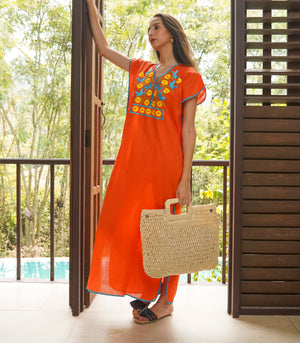 Heredia Embroidered Caftan (Tangerine)