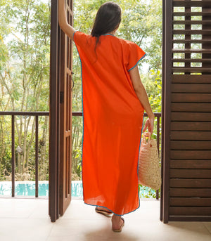 Heredia Embroidered Caftan (Tangerine)