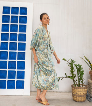 Marana Tha Renata Kimono Midi Dress (Sage Cherry Print))