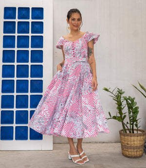Marana Tha Galvez Dress (Pink Stripe Print))