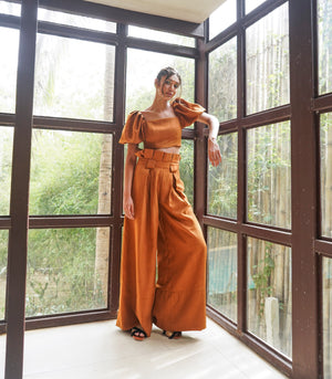 Bandariba Top and Pleated Pants Set (Rust)