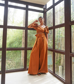 Bandariba Top and Pleated Pants Set (Rust)