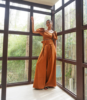 Bandariba Top and Pleated Pants Set (Rust)