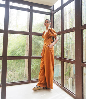 Bandariba Top and Pleated Pants Set (Rust)