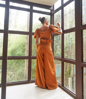 Bandariba Top and Pleated Pants Set (Rust)