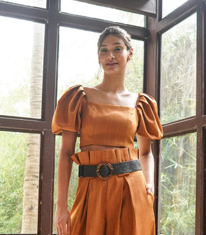 Bandariba Top and Pleated Pants Set (Rust)