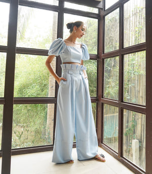 Bandariba Top and Pleated Pants Set (Powder Blue)