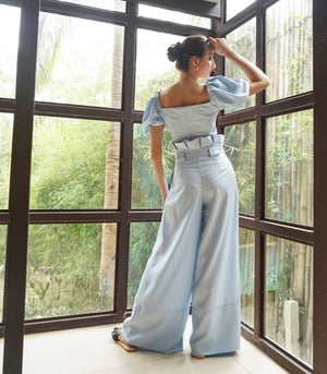 Bandariba Top and Pleated Pants Set (Powder Blue)