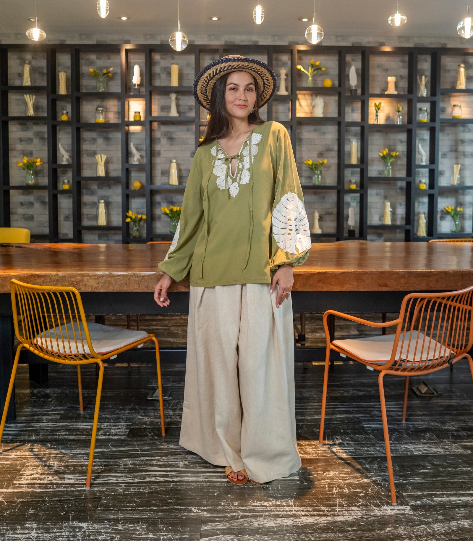 Brija Rust Embroidered Tunic  - Olive