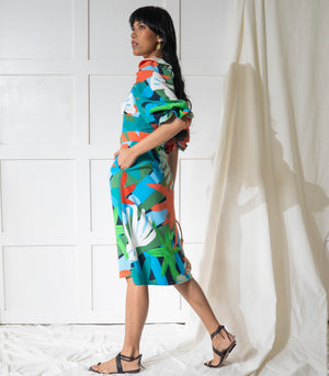 Arethusa Puff Sleeve Dress (Tropical Print)