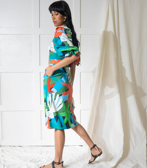 Arethusa Puff Sleeve Dress (Tropical Print)