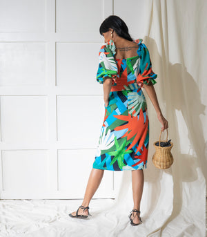 Arethusa Puff Sleeve Dress (Tropical Print)