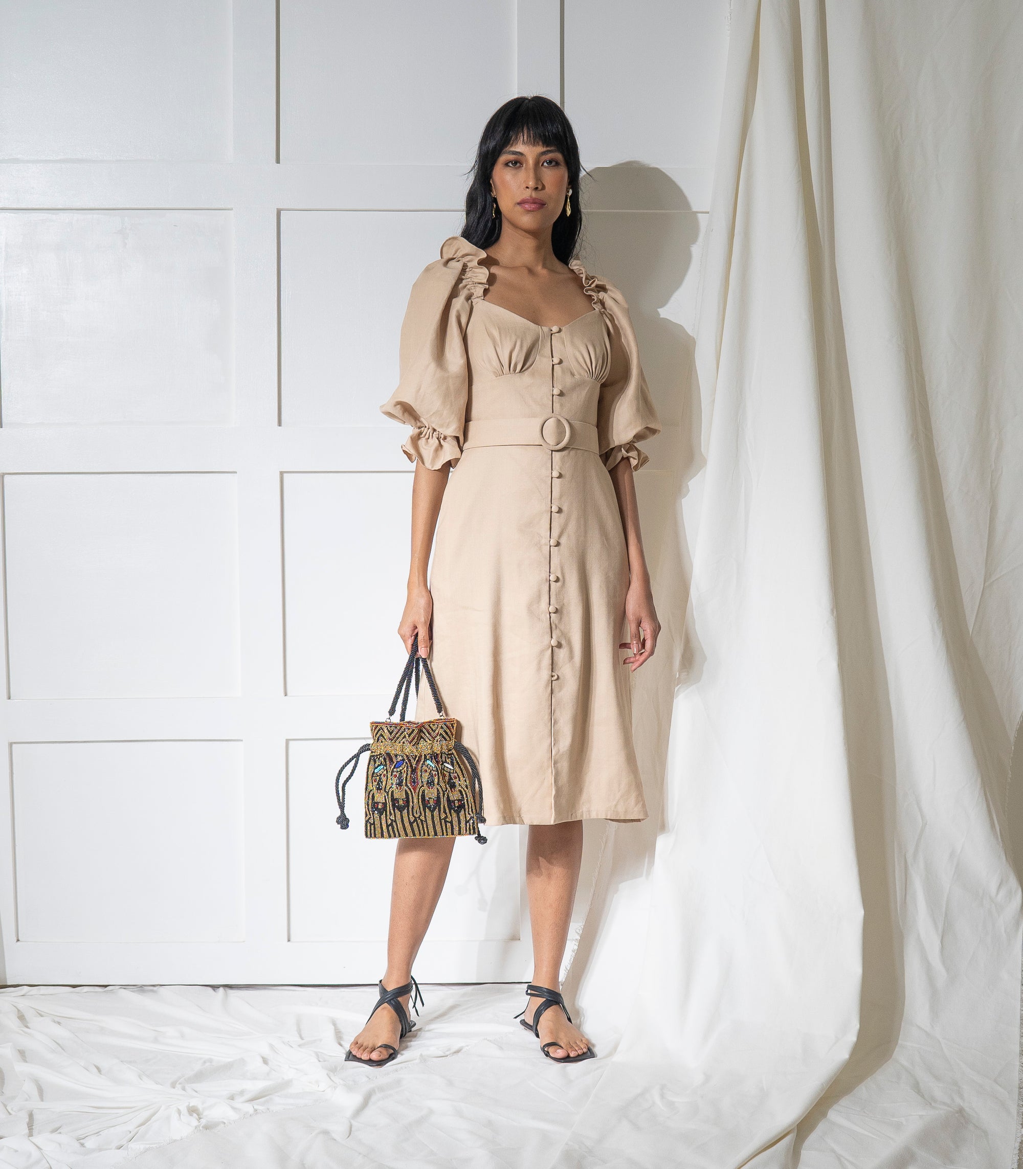 Arethusa Puff Sleeve Dress (Sand)