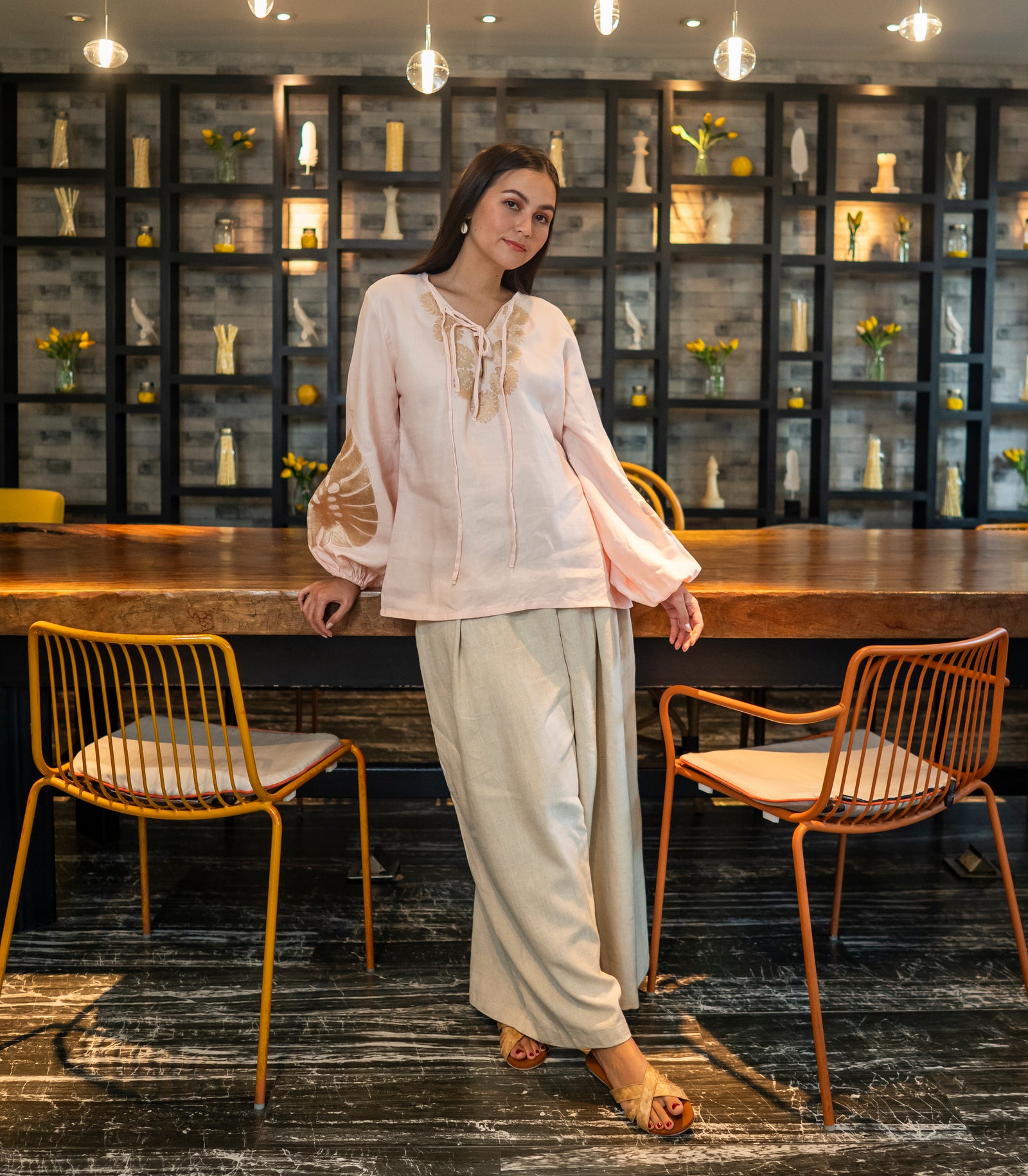 Brija Rust Embroidered Tunic  - Peach