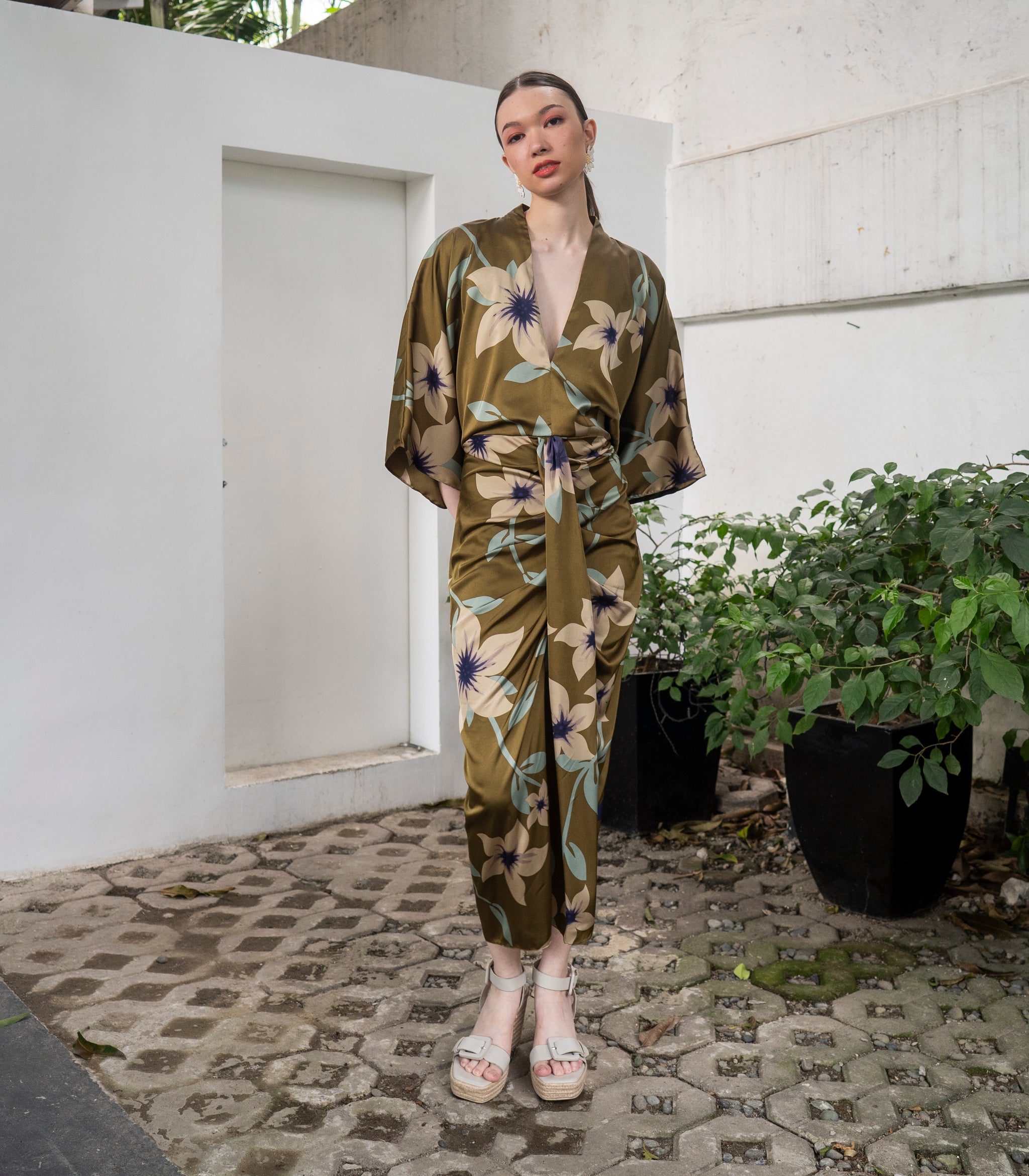 kimono cut dress Navy Leaf Kimono Slit Dress, Sexy Double Slit Long Dress, Vacation Outfit, Resort Wear, Long Bohemian Beach Dress, Evening Wear, Fits XS-L