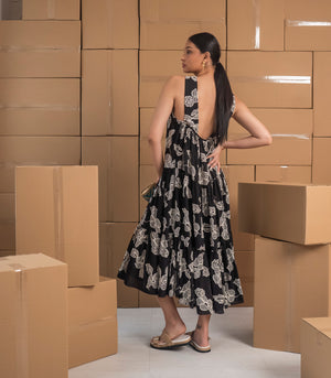 Avion Halter Tiered Dress (Raven)