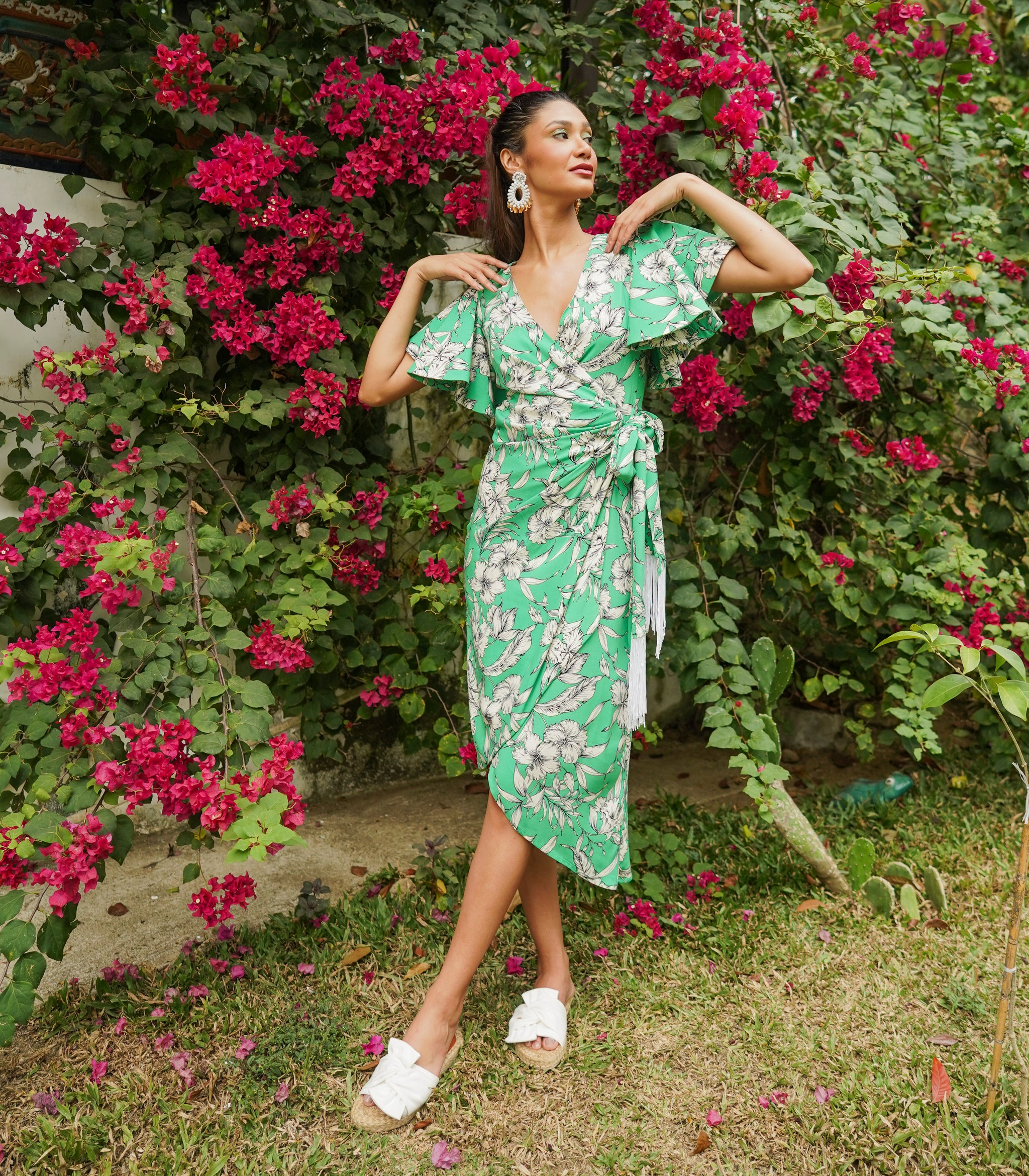 Marana Tha Caracoli Wrap Dress with Fringe (Green) - Seek The Uniq Marana Tha Caracoli Wrap Dress with Fringe (Green) - Seek The Uniq