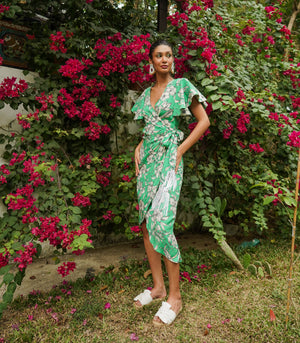 Marana Tha Caracoli Wrap Dress with Fringe (Green)