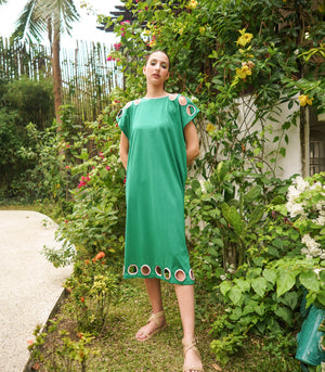 Peek a Boo Caftan - Emerald/Blush