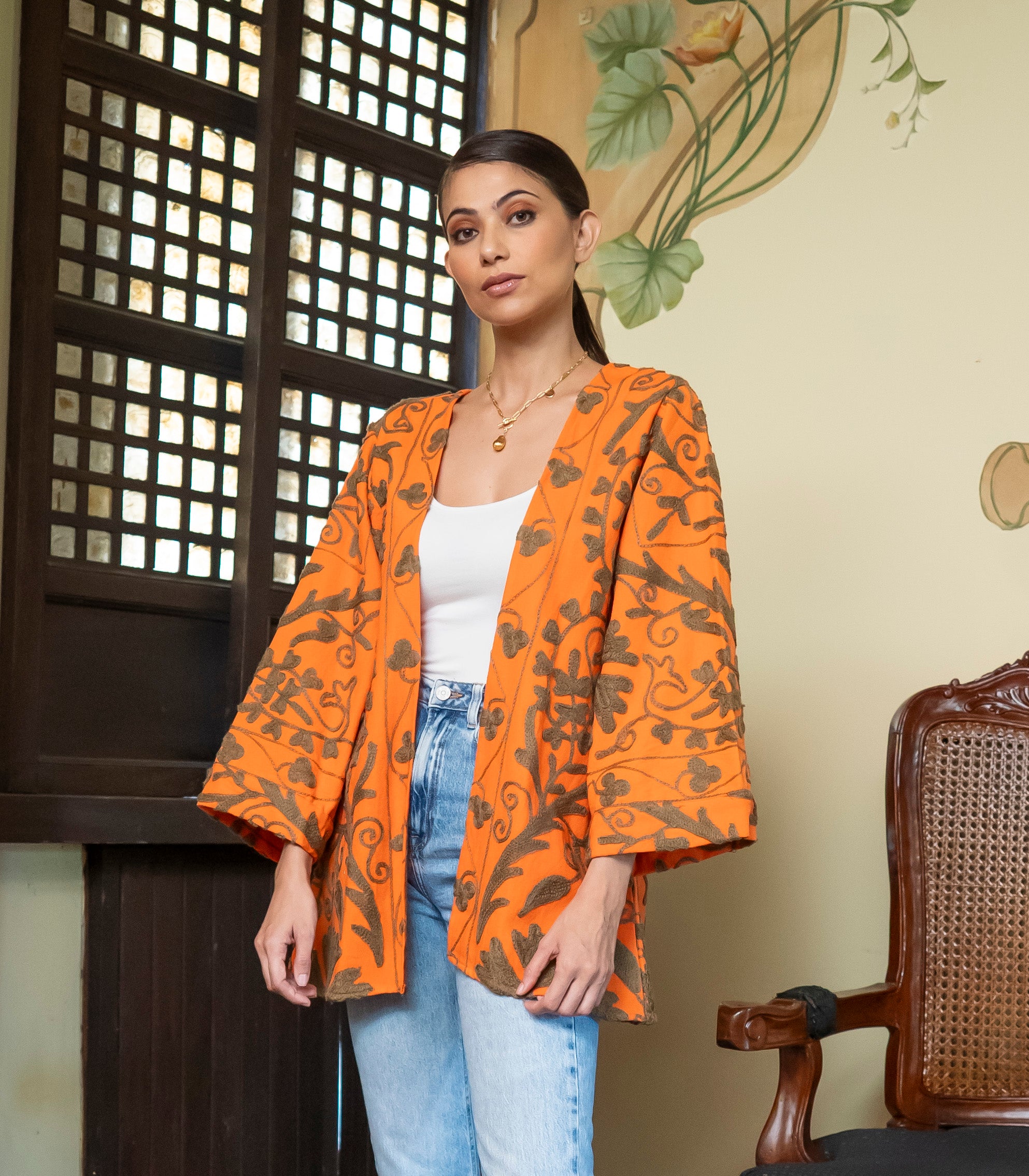 Suzani Jacket  (Orange / Olive )