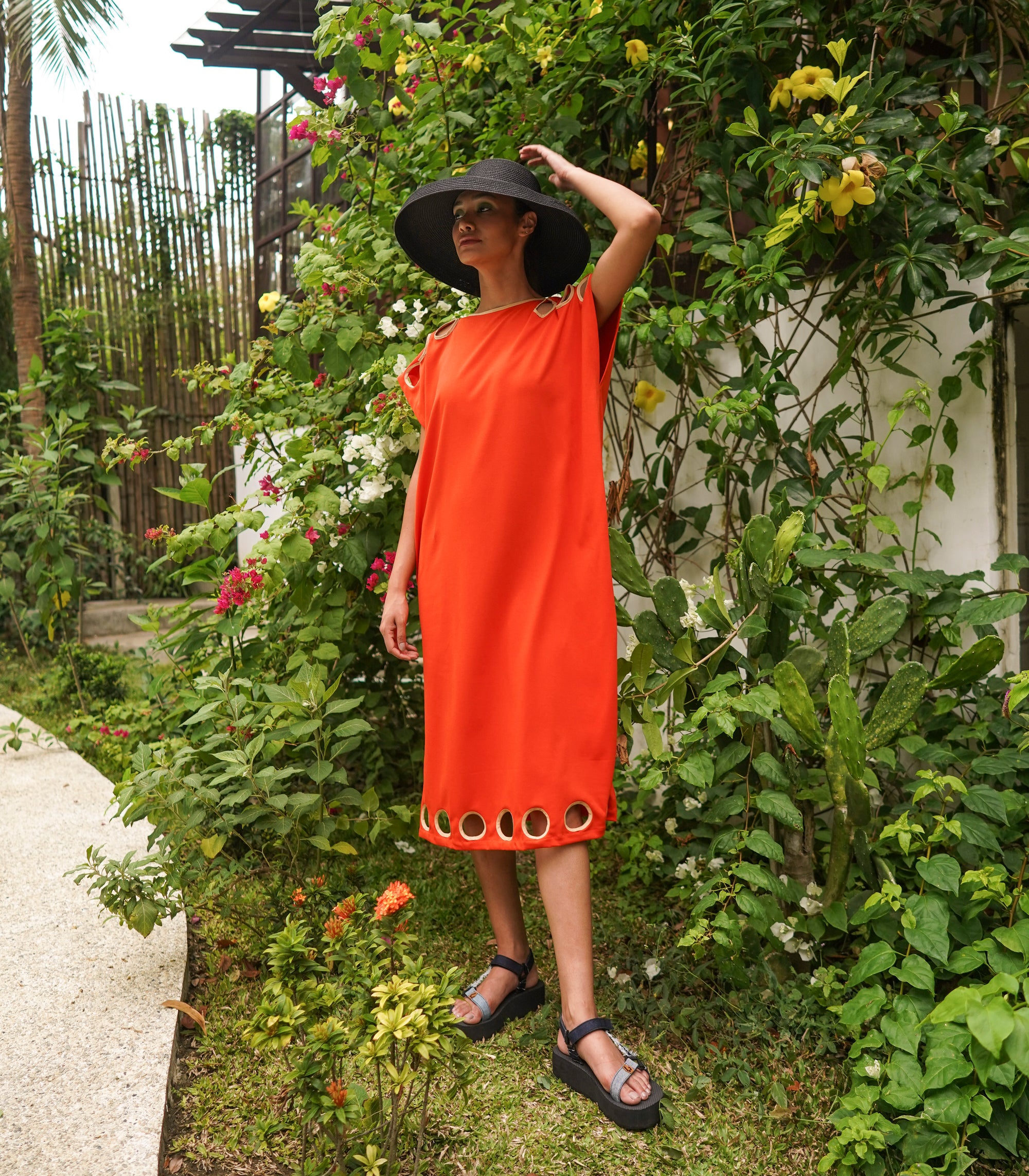 Peek a Boo Caftan - Orange/ Camel