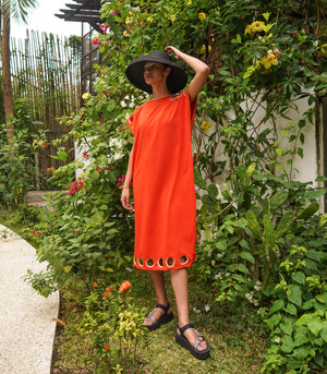 Peek a Boo Caftan - Orange/ Camel