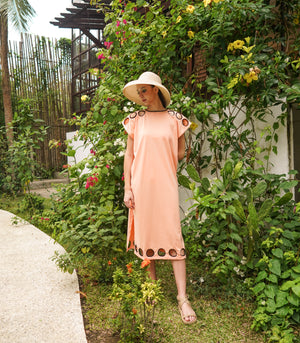 Peek a Boo Caftan -Peach/Black