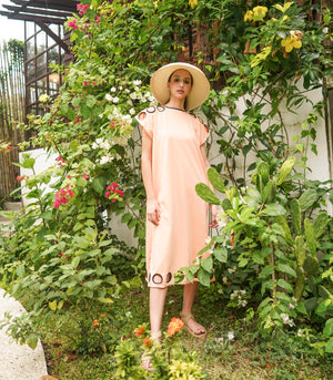 Peek a Boo Caftan -Peach/Black