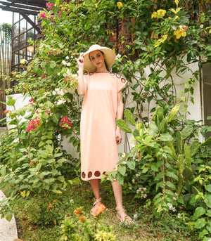 Peek a Boo Caftan -Peach/Black