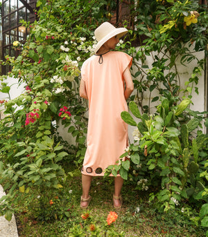 Peek a Boo Caftan -Peach/Black