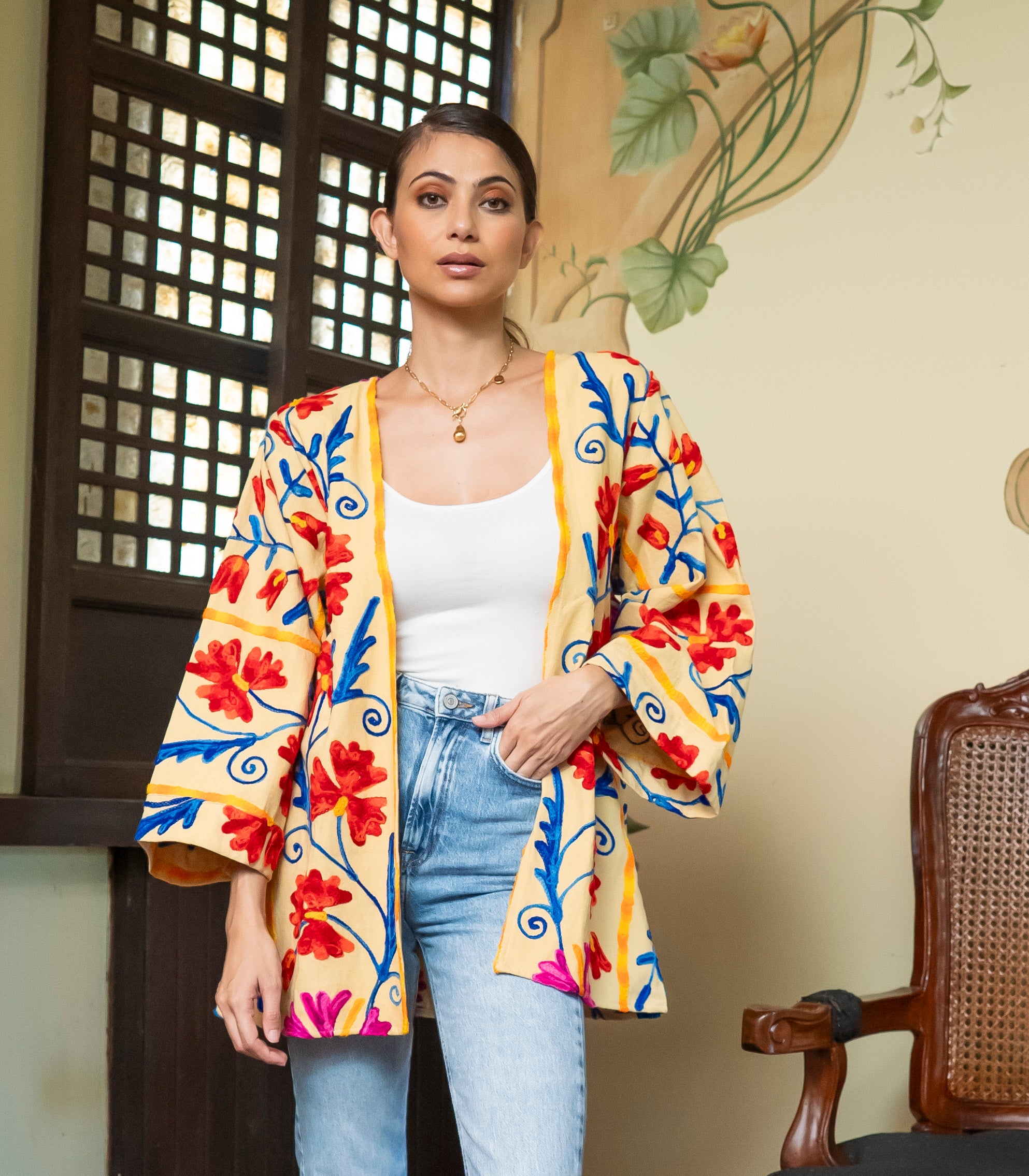Suzani Jacket  (Khaki Multicolor)