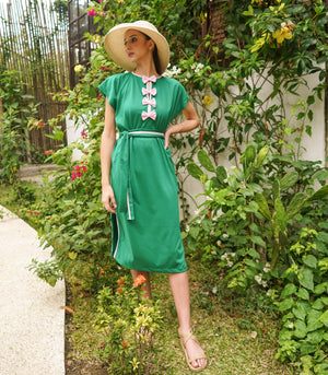 Ribbon Caftan - Emerald/Blush