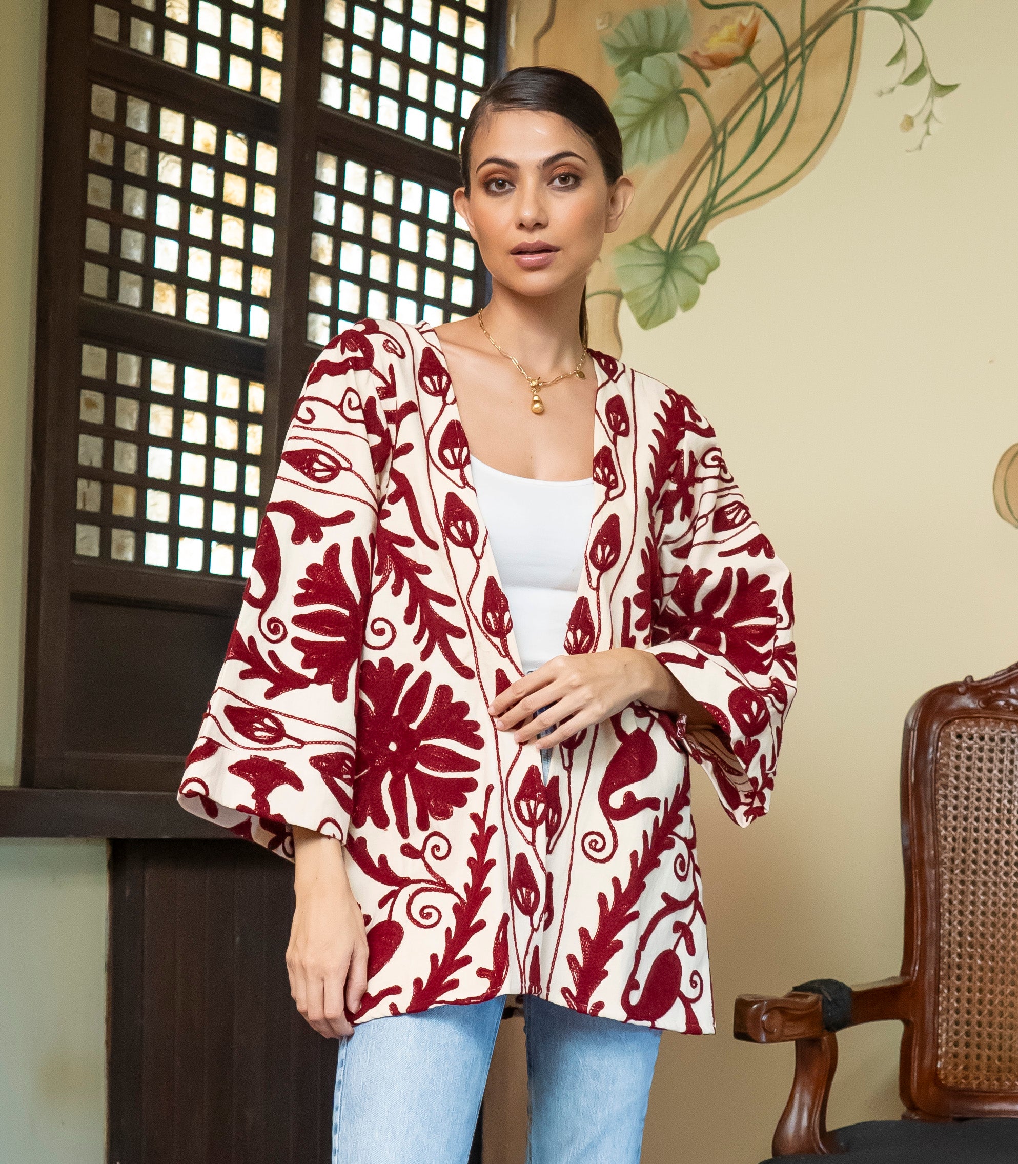Suzani Jacket  (Oat / Bordeaux)