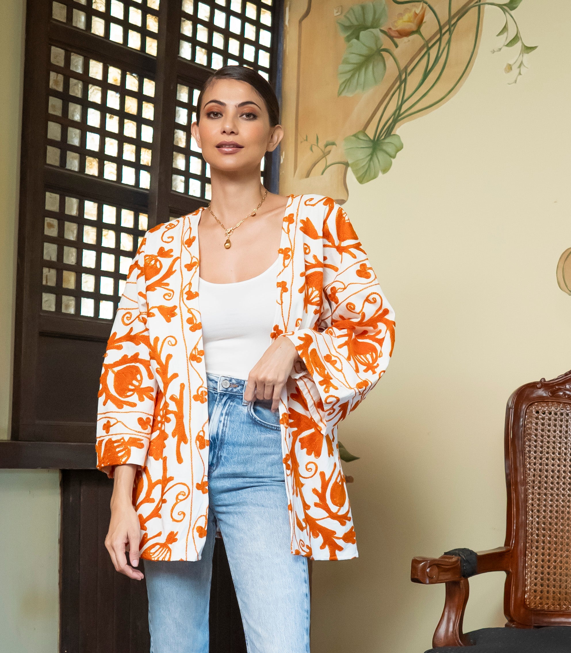 Suzani Jacket  (Orange / Off White)