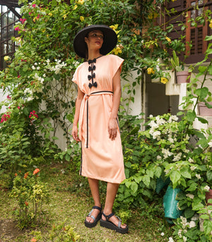 Ribbon Caftan - Peach/Black