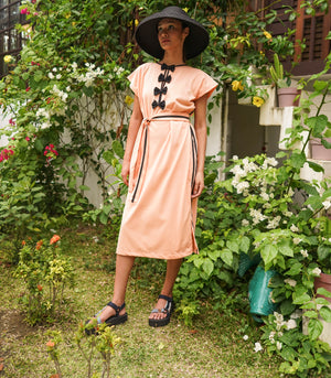 Ribbon Caftan - Peach/Black