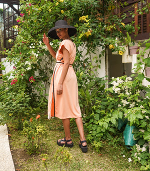 Ribbon Caftan - Peach/Black