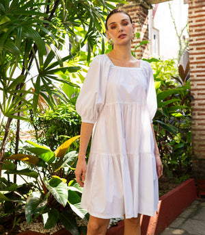 Florence Fling Maeko Tiered Puff Sleeve Dress (White)